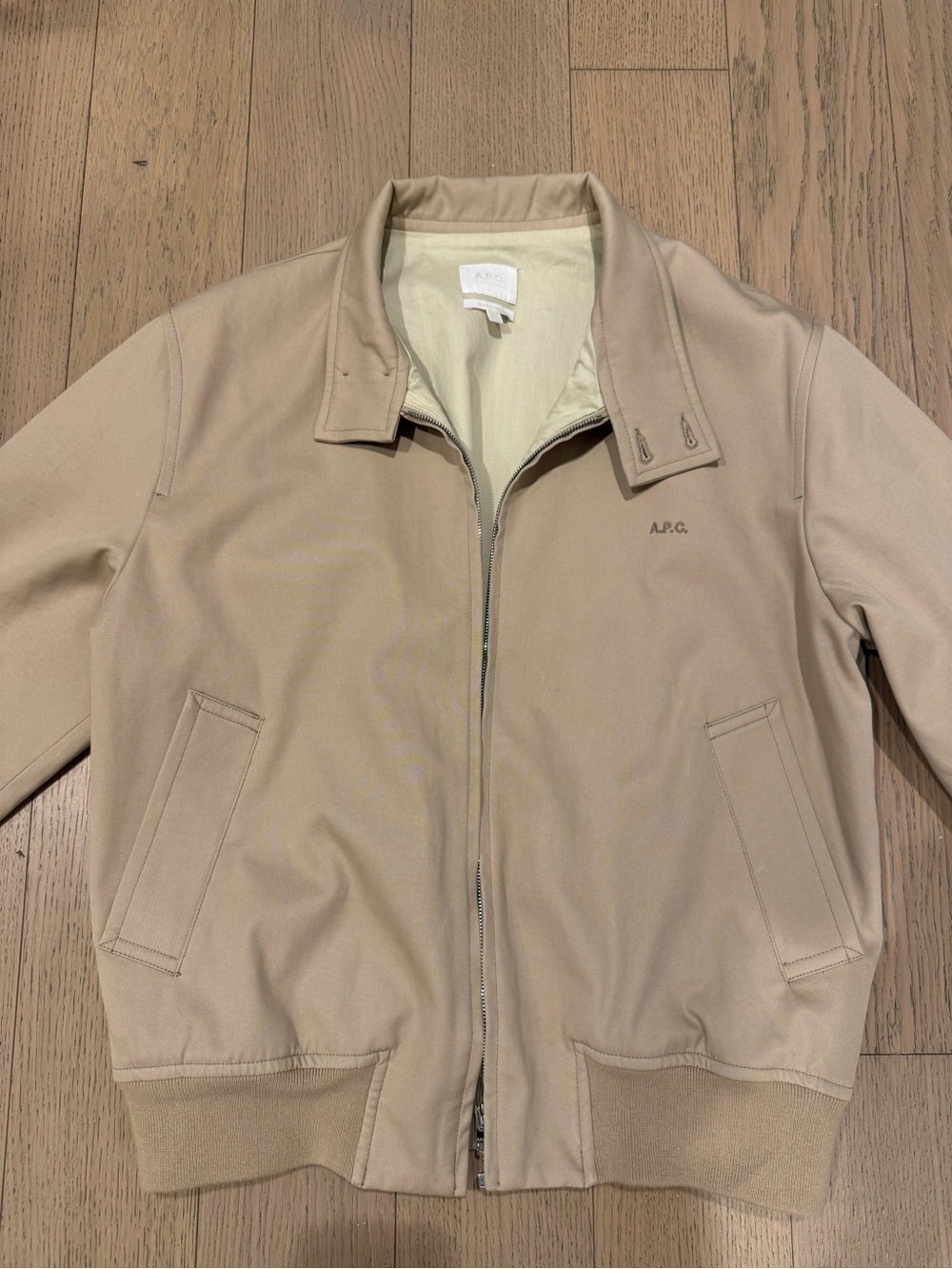 A.P.C. Men’s Beige Zip-Up Harrington Sweater Jacket
